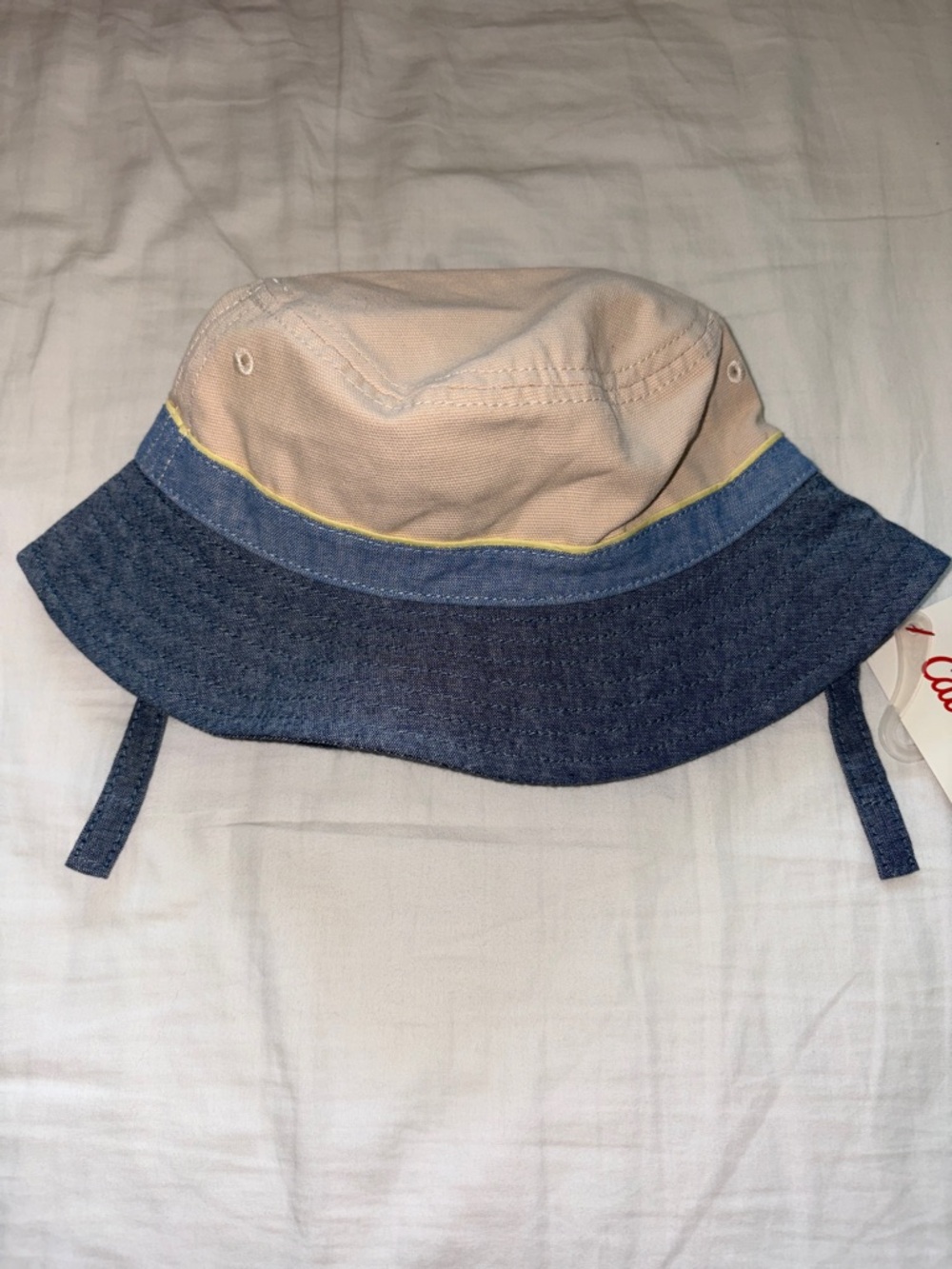 Cat & Jack Beige and Blue Bucket Hat with Yellow Trim NWT